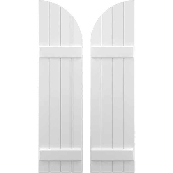 Ekena Millwork Americraft 4-Board (2 Batten) Wood Joined Board-n-Batten Shutters w/ Arch Top, ARW101BQ414X77WHH, PR ARW101BQ414X77WHH - main